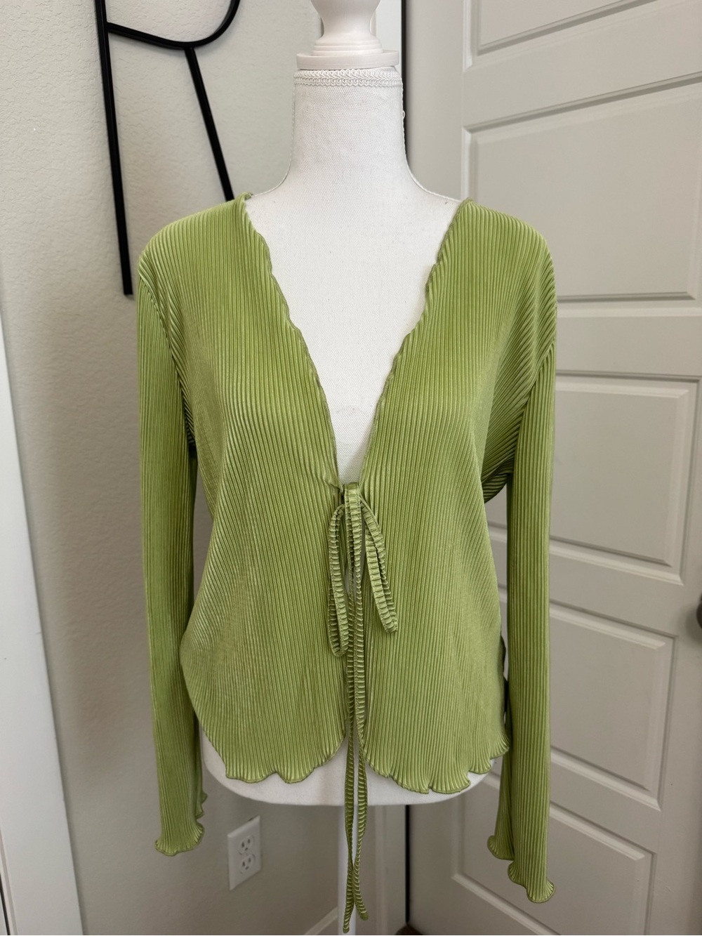 Light Green Ribbed Tie-Front Women's Top